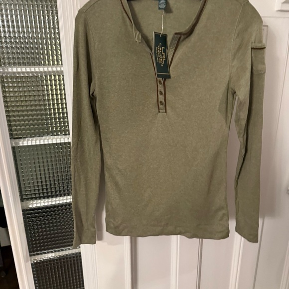 Lauren Ralph Lauren Women’s 3 Button Henley Shirt Moss Green Sz XS NWT - Picture 4 of 14